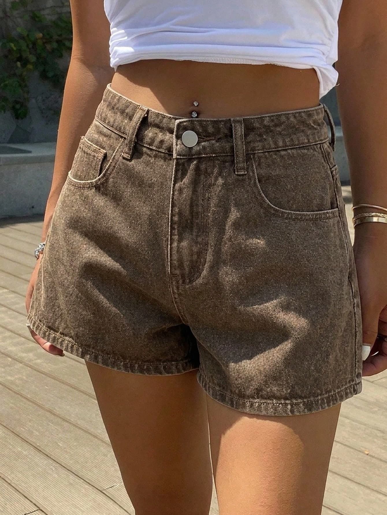 DAZY Women's Casual Streetwear Versatile Daily Travel Vacation Denim Shorts With Pocket And Button Summer Shades Of Brown