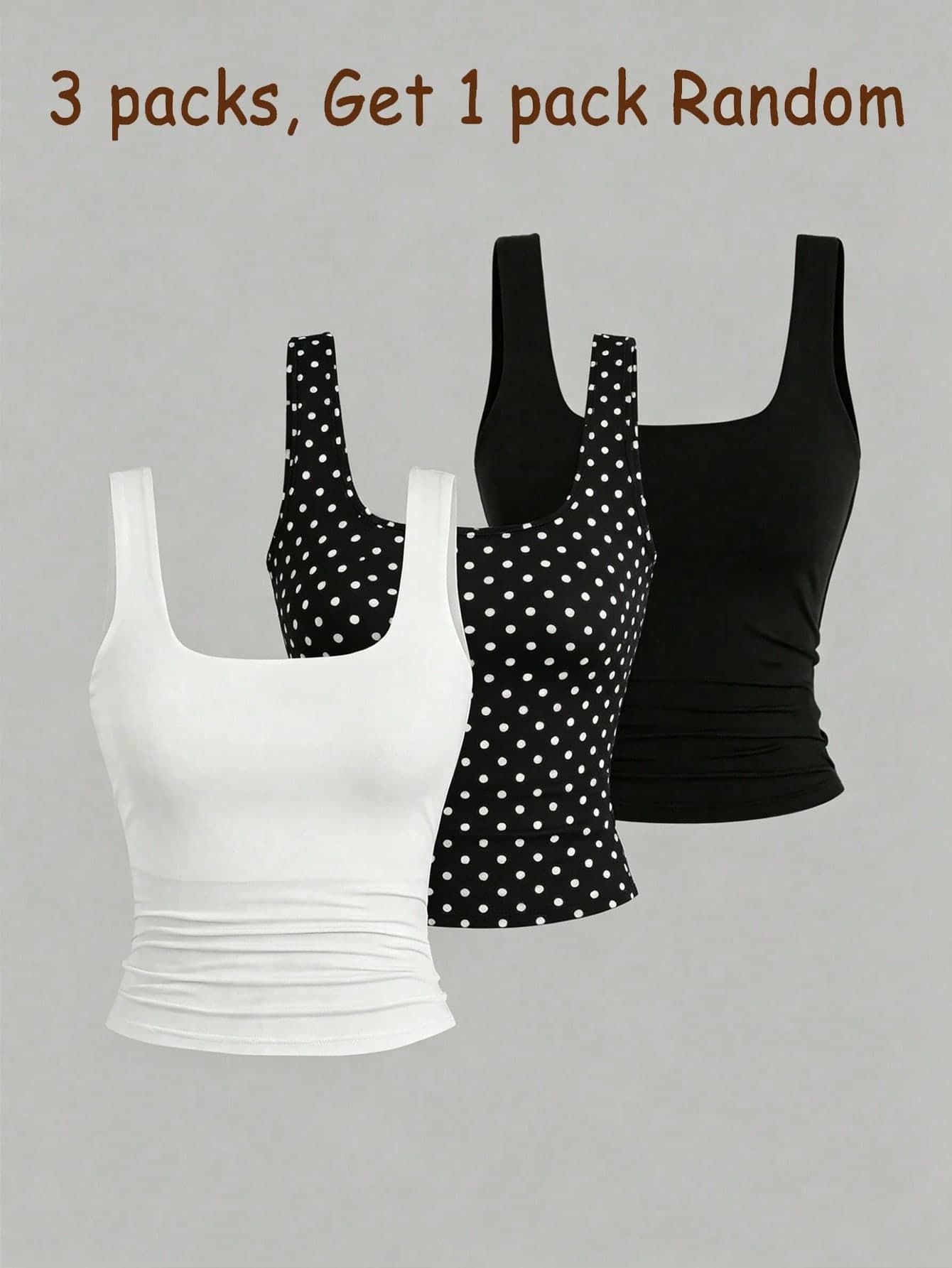 SHEIN Teen Girl 3-In-1 Randomly Shipped 1pc White Black Polka Dot Fitted Tank Top, Casual Basic Versatile For Daily Wear, Street Outings, Summer