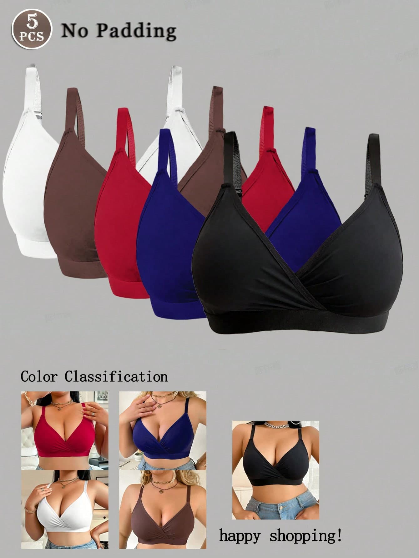 SHEIN Plus Size Wireless Non-Padded Bra 5pcs/Set