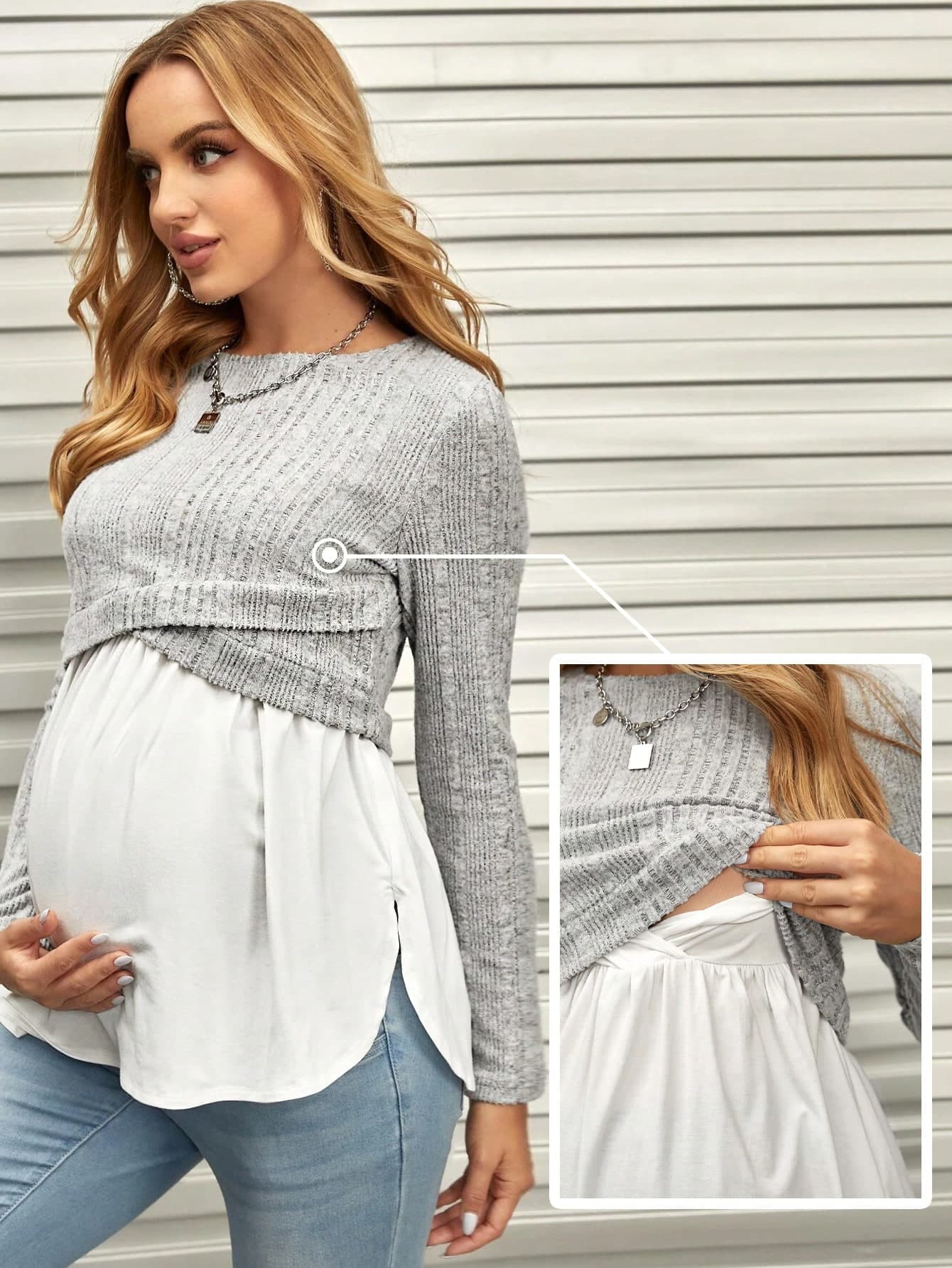 SHEIN Maternity Cross Wrap 2 In 1 Nursing Tee With Long Sleeve Fall