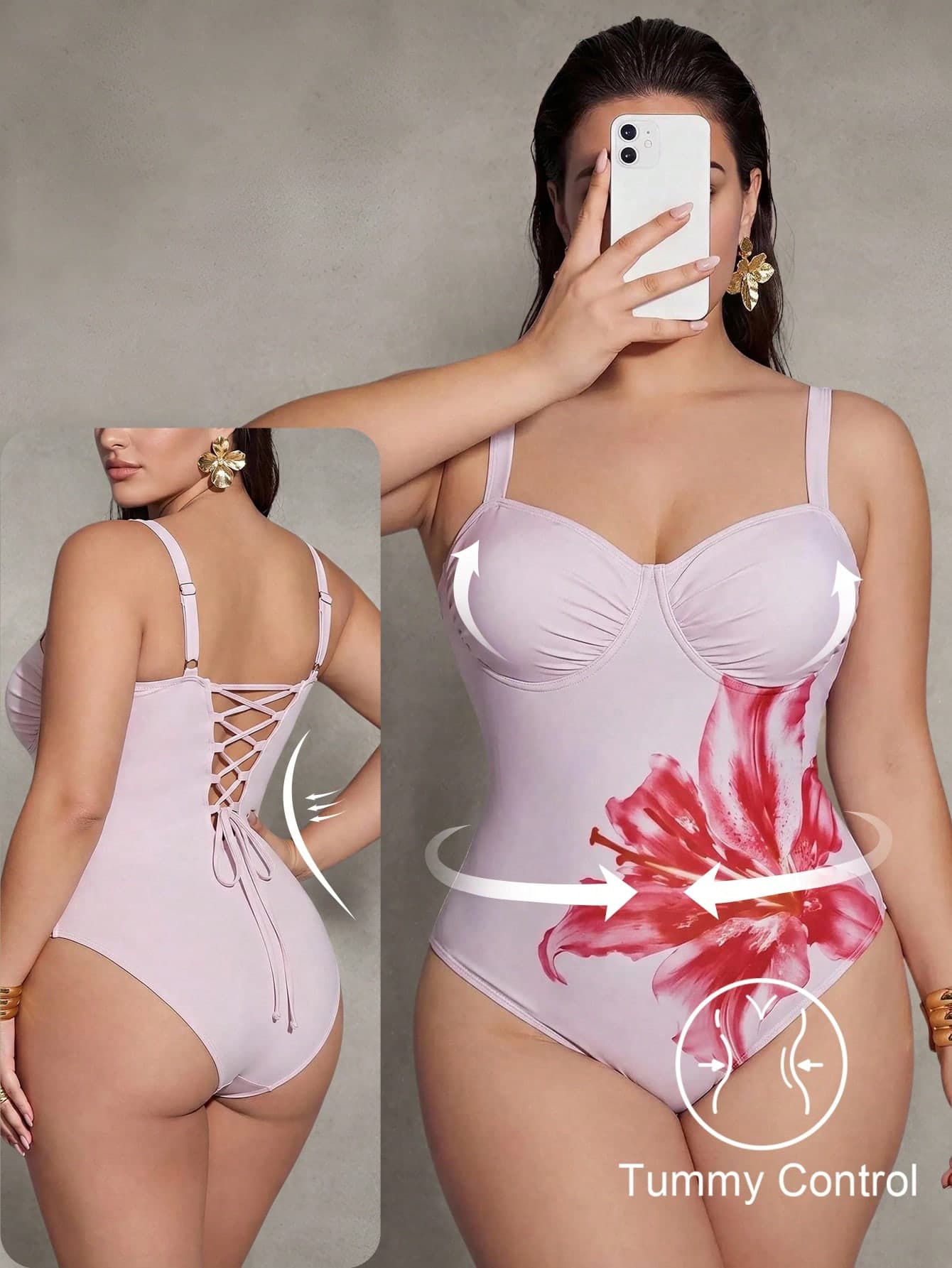 Shapewave 2026 New Summer Beach Vacation Women's Printed Spaghetti Strap Ruched Front High Elastic Body-Hugging Cross Back Casual One-Piece Swimsuit Plus Size
