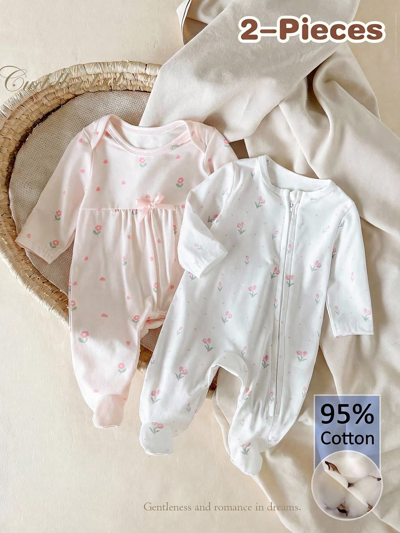 Cute Multicolor Long Sleeve Newborn Pajamas With Plant Print And Ruffle Details Newborn Girl Clothes Fall Winter