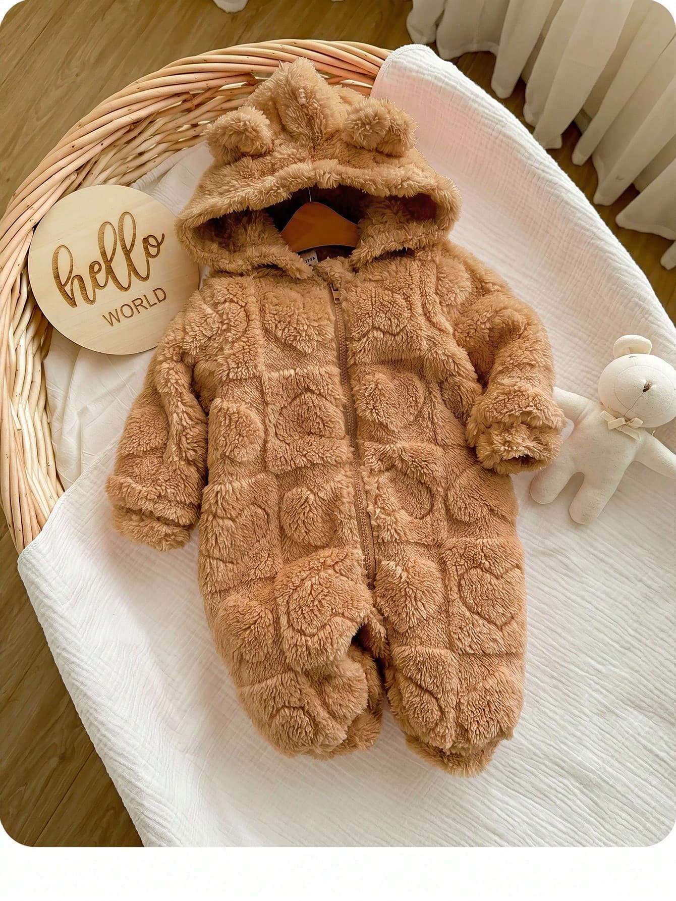 Newborn Baby Girl Autumn/Winter Cute 3D Ear Fluffy Zipper Hooded Romper