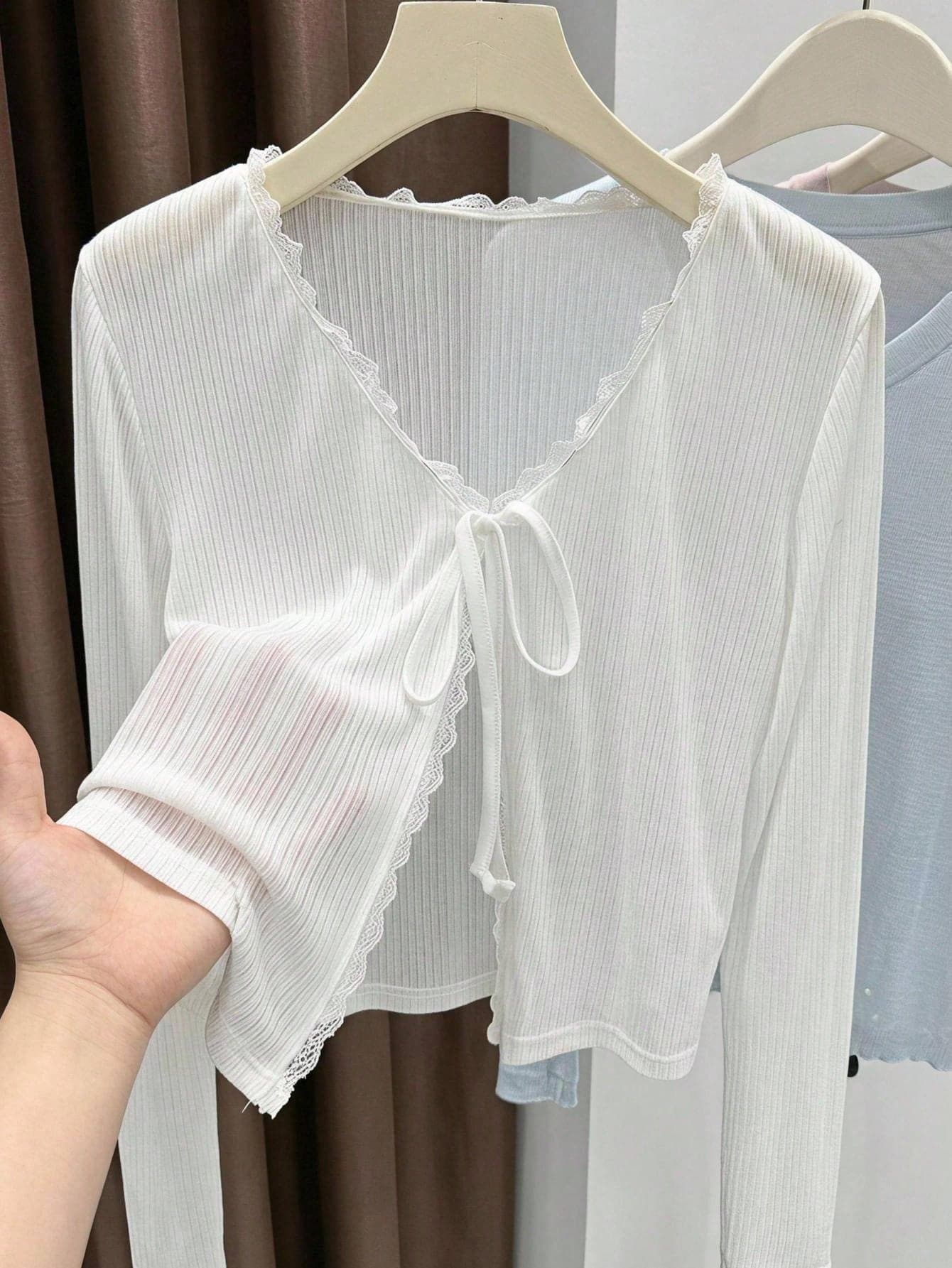 Teen Girls Tank Tops Camis Knitted Lace Patchwork Sun Protection Women Ice Silk Cover-Up Camisole Outerwear Top New Autumn White Cute