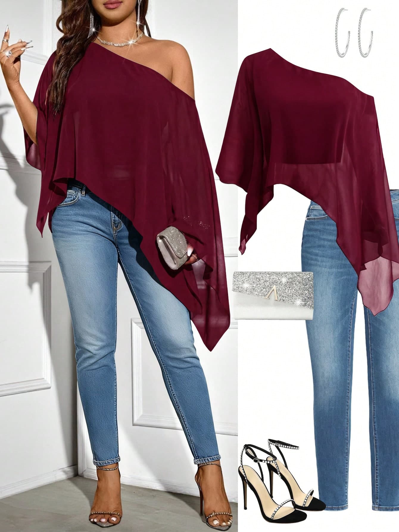 SHEIN Elenzya Plus Size Women's Solid Color Asymmetric Hem Loose Fit One Shoulder Blouse