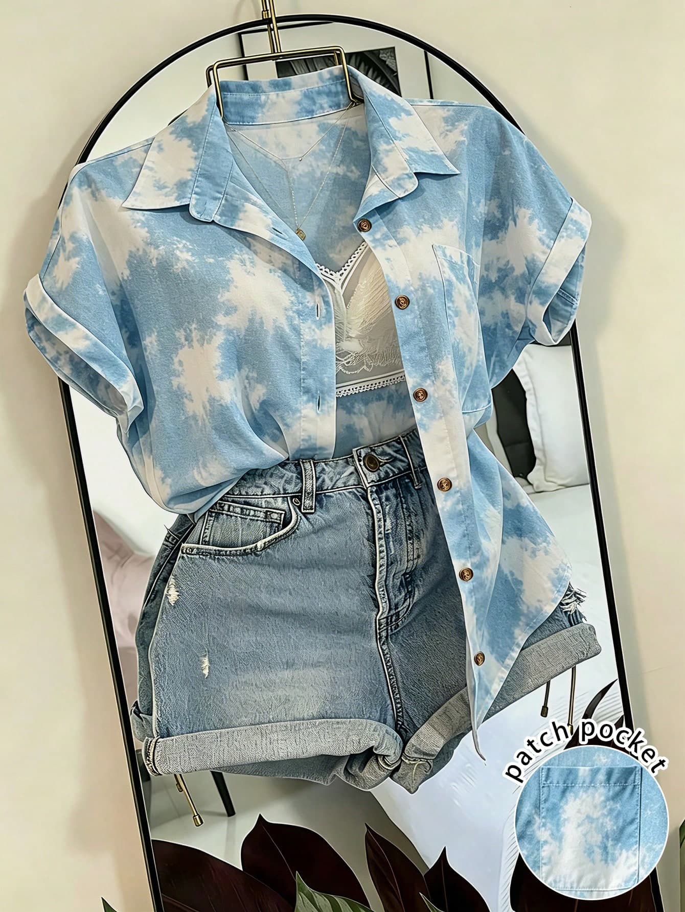 EMERY ROSE Women's Tie-Dye Pocket Casual Vacation Shirt