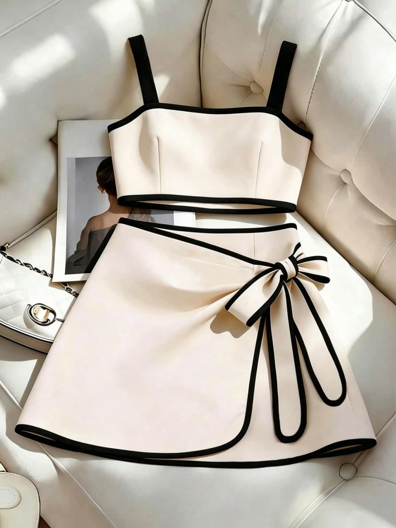 Franclia Summer Contrast Color Camisole Top And Wrap Tie Skirt Set