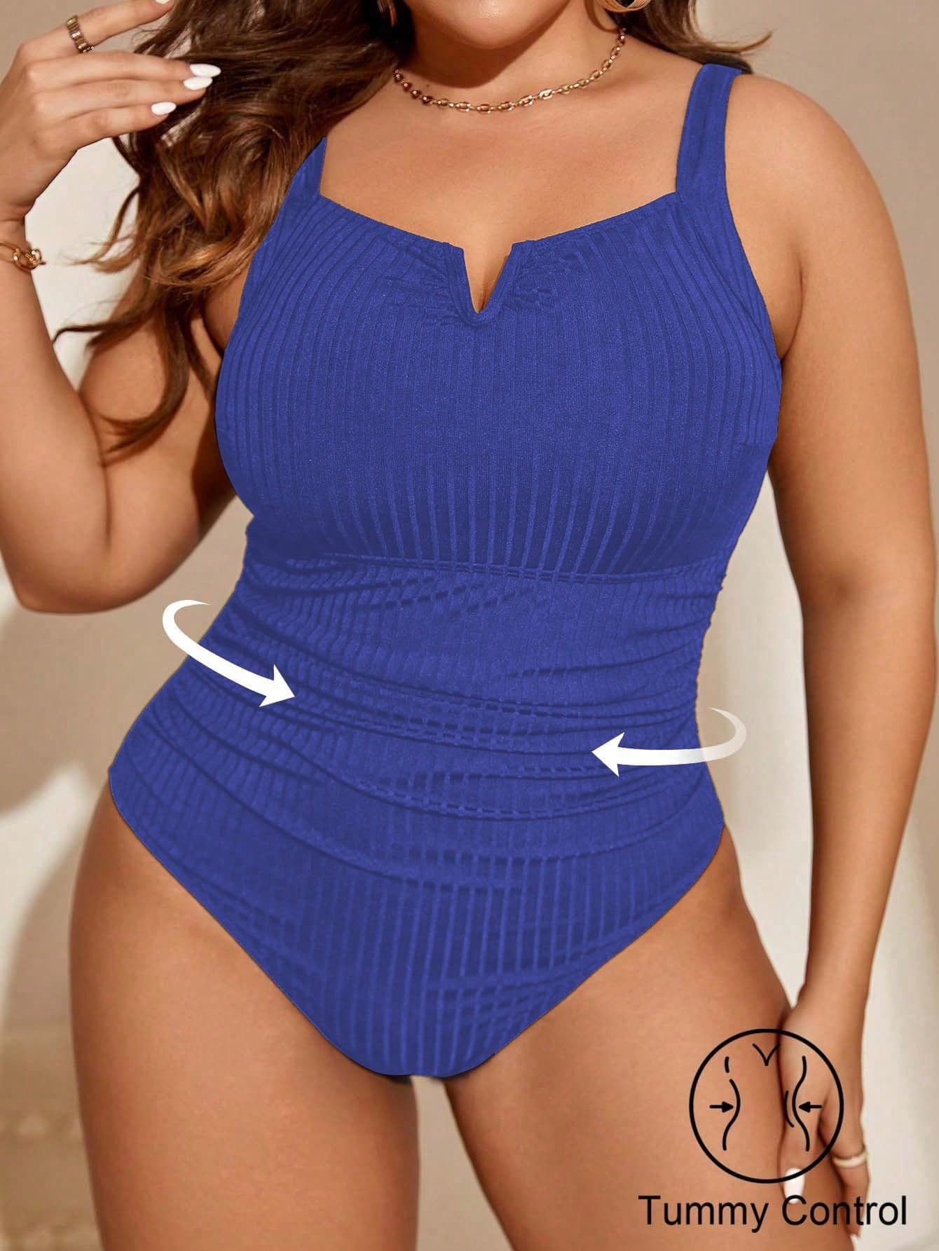 Shapewave Plus Size Women's Solid Color Ruched One Piece Swimsuit For Vacation