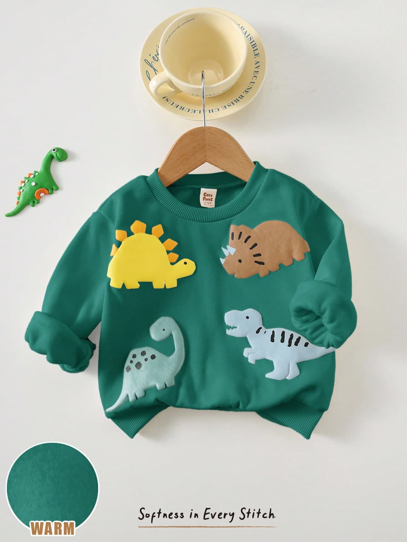 Cozy Pixies Baby Boy Cartoon 3D Dinosaur Pattern Knitted Soft Crew Neck Long Sleeve Pullover Autumn Sweatshirt