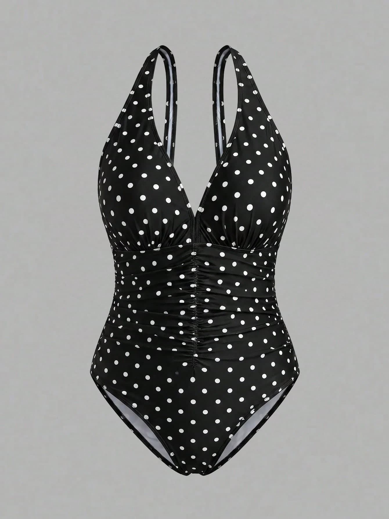 Sweetra CURVE Plus Size One-Piece Swimsuit, Random Colorful Print, Minimalist Design Vacation Beach Black