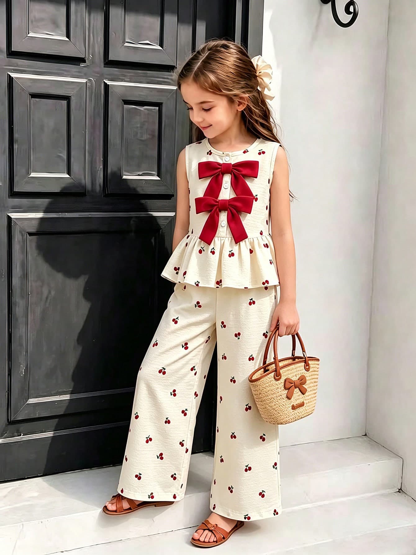 Elladie kids Young Girls Tank Top Set - This Polka Dot Set Combines Vintage Elements With Playful Design, Simple Yet Cute, Suitable For Daily Outings And Play, Can Also Be Matched Separately With Other Items, Highly Practical. Best For Summer Wear