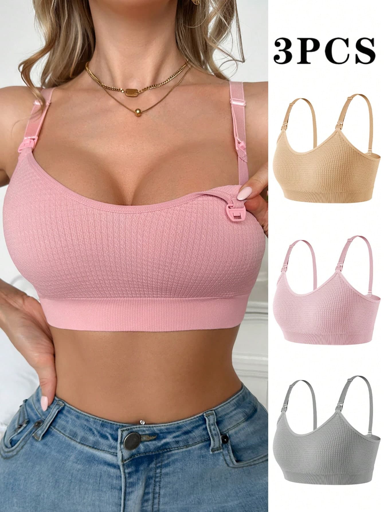 Moonlight&Mama 3pcs Seamless Maternity Underwear, Postpartum Nursing Bra, High Elasticity, Soft Comfortable Skin-Friendly