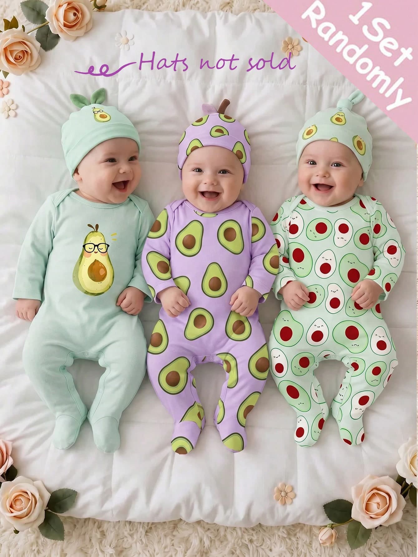 Random 1sets Newborn 0-12 Months Jumpsuit Forest Style Cute Ditsy Floral With Chain Craft Contrast Color Fresh Style Long Sleeve Footed Open Crotch