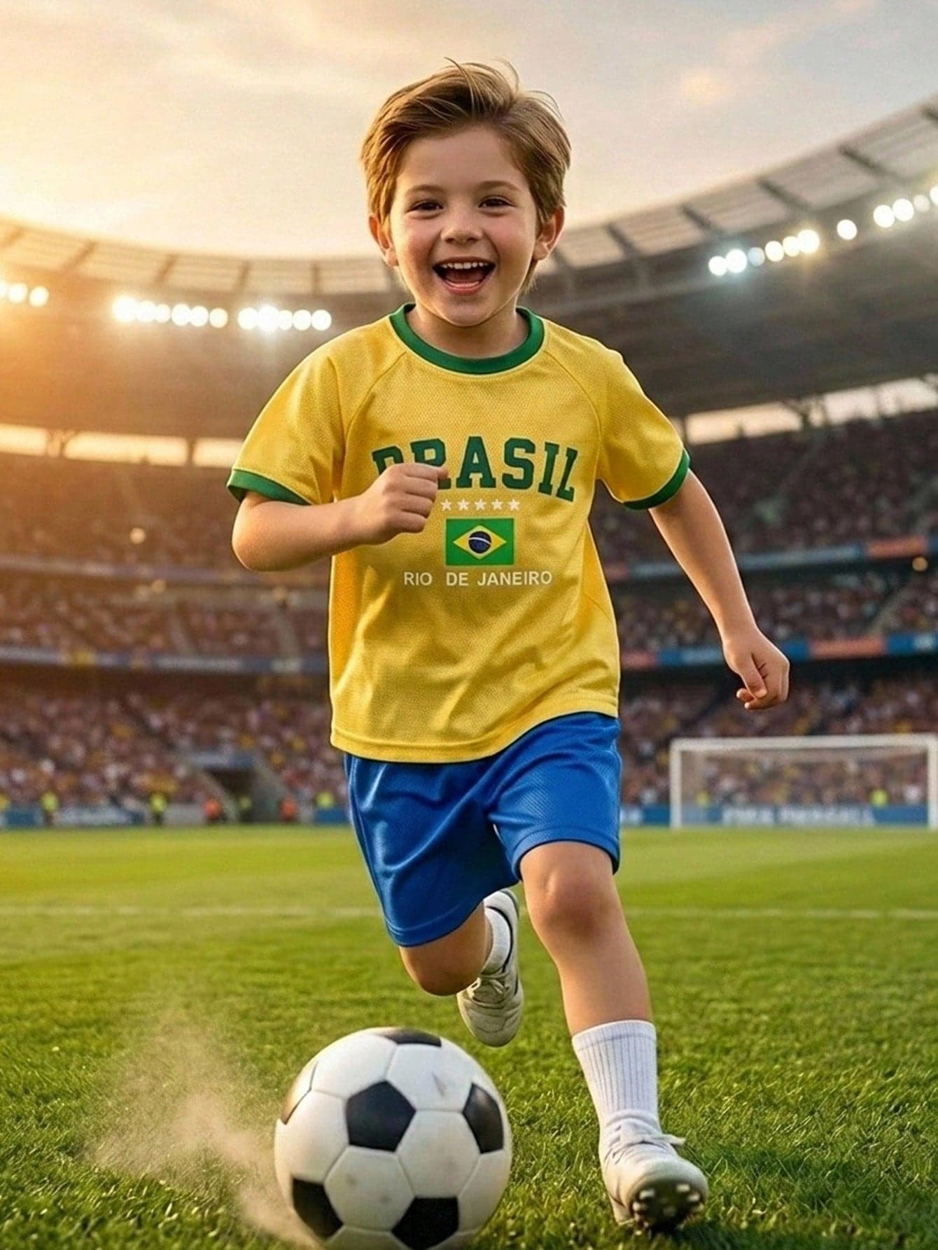 SHEIN 2pcs Young Boy Young Boy Yellow & Green Colorblock Round Neck Raglan Short Sleeve Pullover Top & Elastic Waist Shorts Set, World Cup Brazil Football Team Sports Season