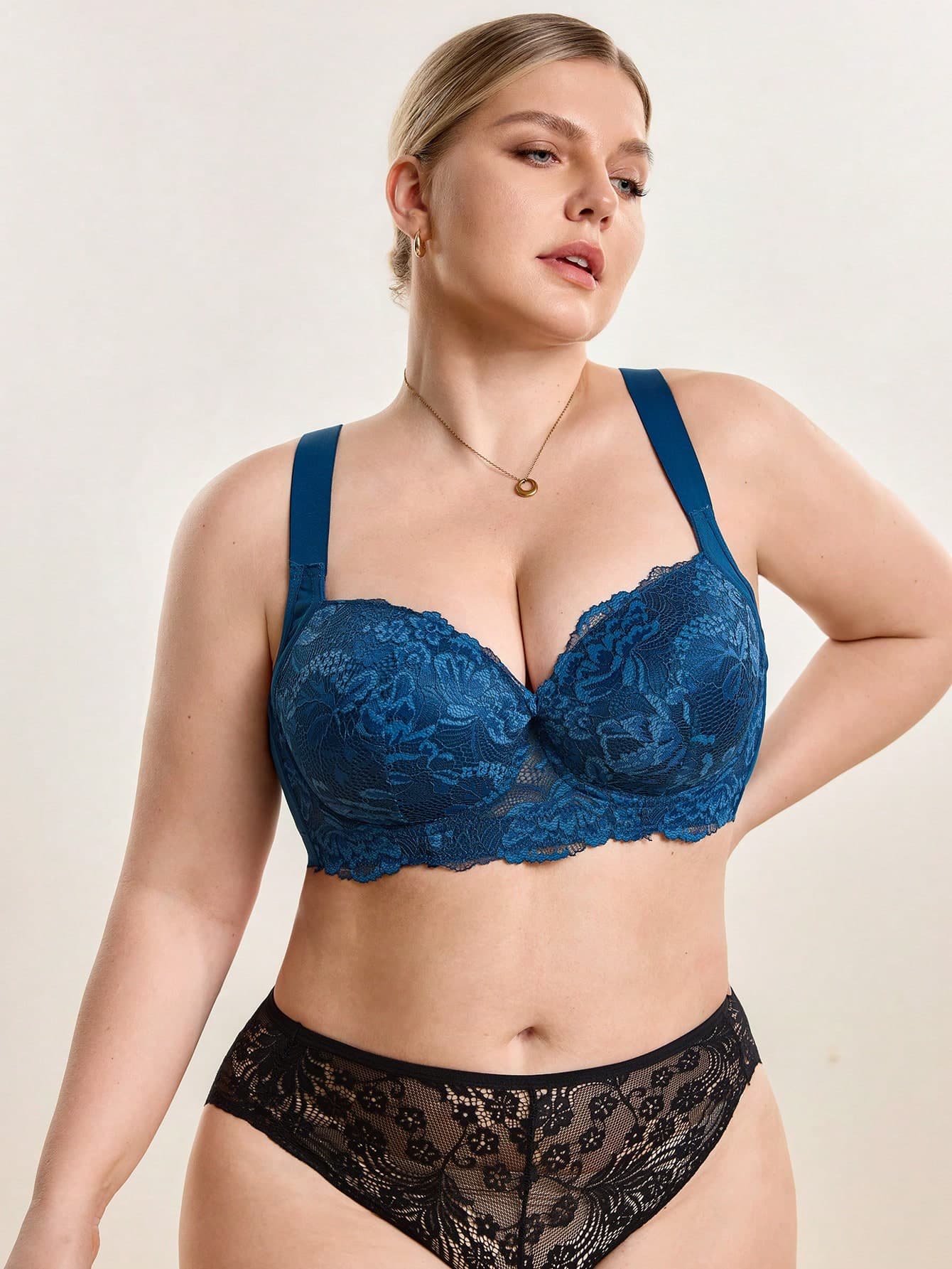 Hourtrue MIMILEMON 2pcs Plus Size Women Lace Underwire Push Up Bra - Comfortable Full Coverage, Suitable For Curvy Figures Daily Wear