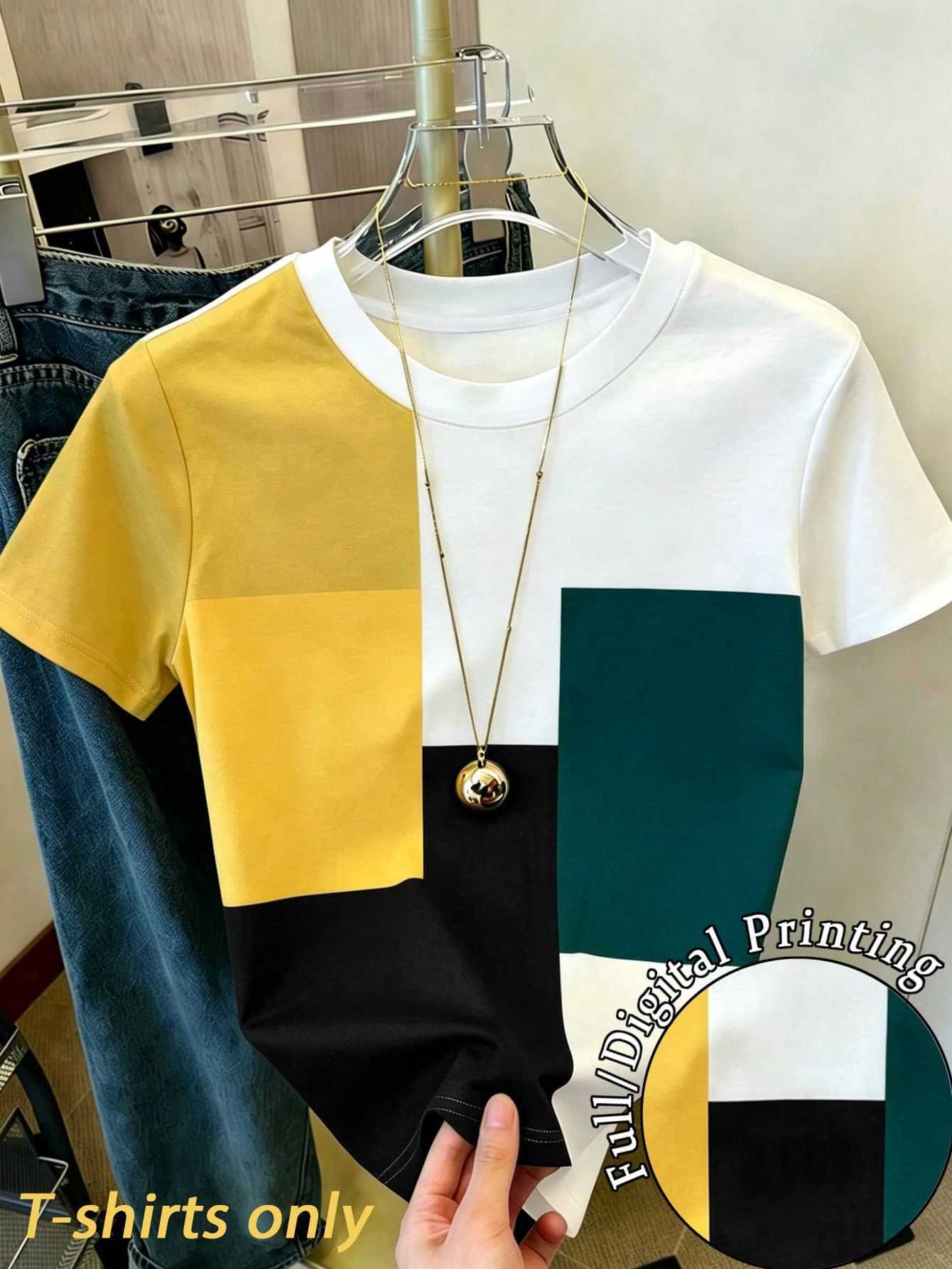 SHEIN Women's Colorblock Casual Round Neck Short Sleeve T-Shirt, Spring/Summer