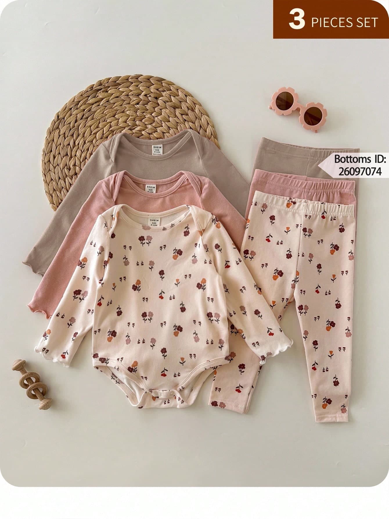 3pcs Cute Casual Elastic Knit Floral Pattern Long Sleeve Autumn Rompers For Newborn Baby Girl