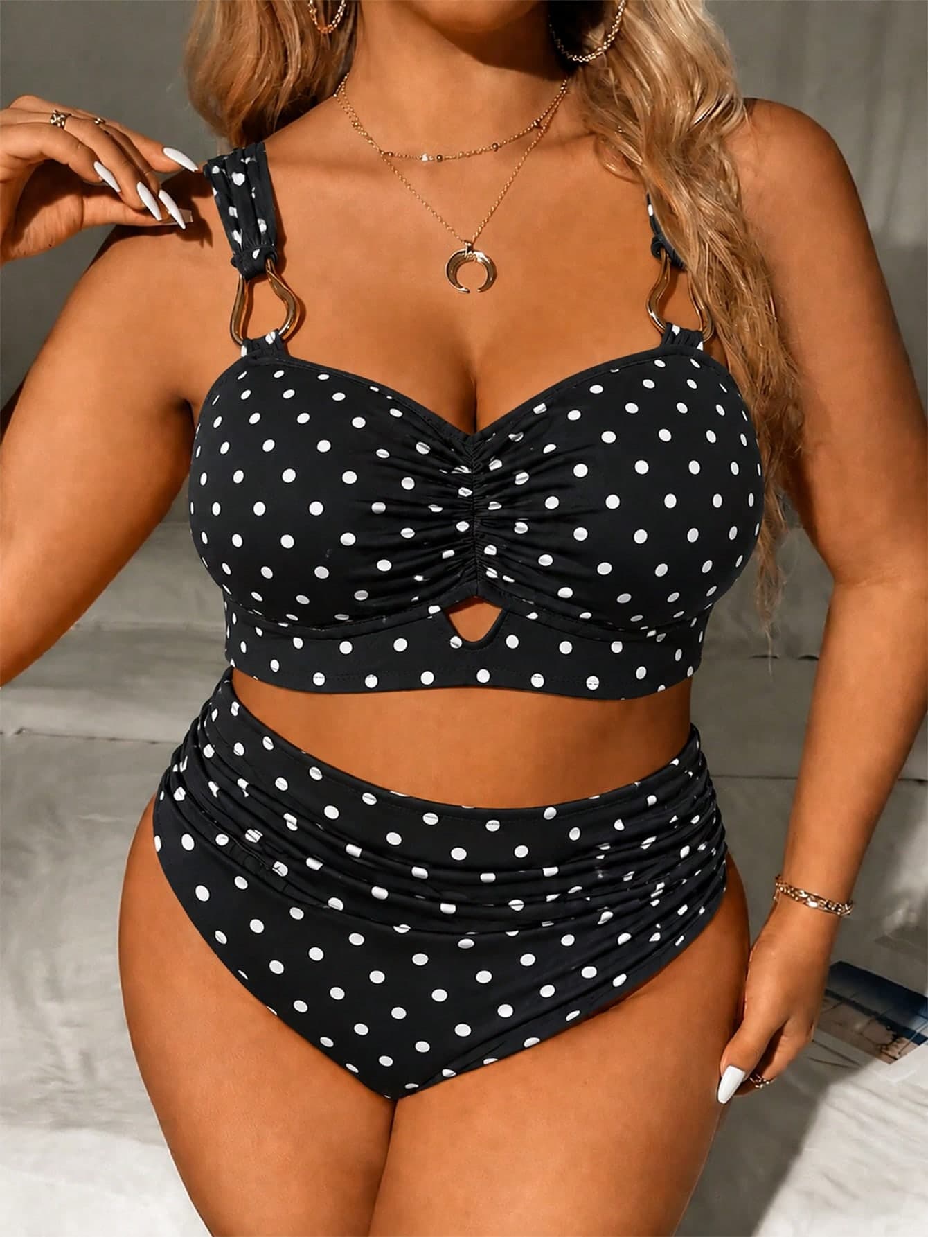 Swim Lushoire Plus Size Two Pieces Polka Dot Swimsuit, Summer Beach Essential Sexy