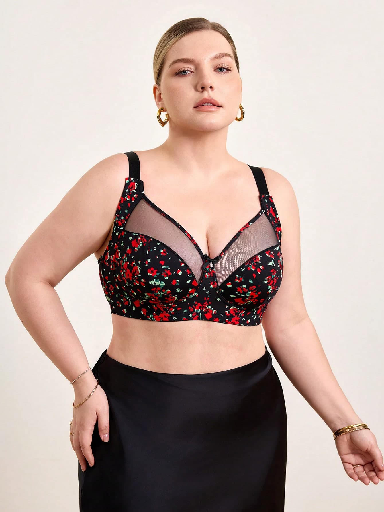 Hourtrue Plus Size Women Mesh Patchwork Sexy Comfortable Minimalist Racerback Bra