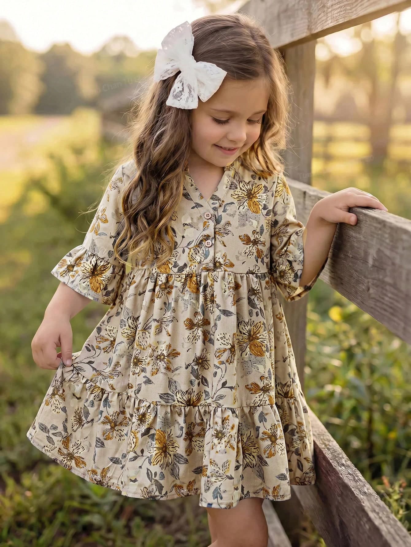 Emery Rose Kids Emery Rose Kids Young Girl Young Girl Woven Stand Collar Floral Casual Dress