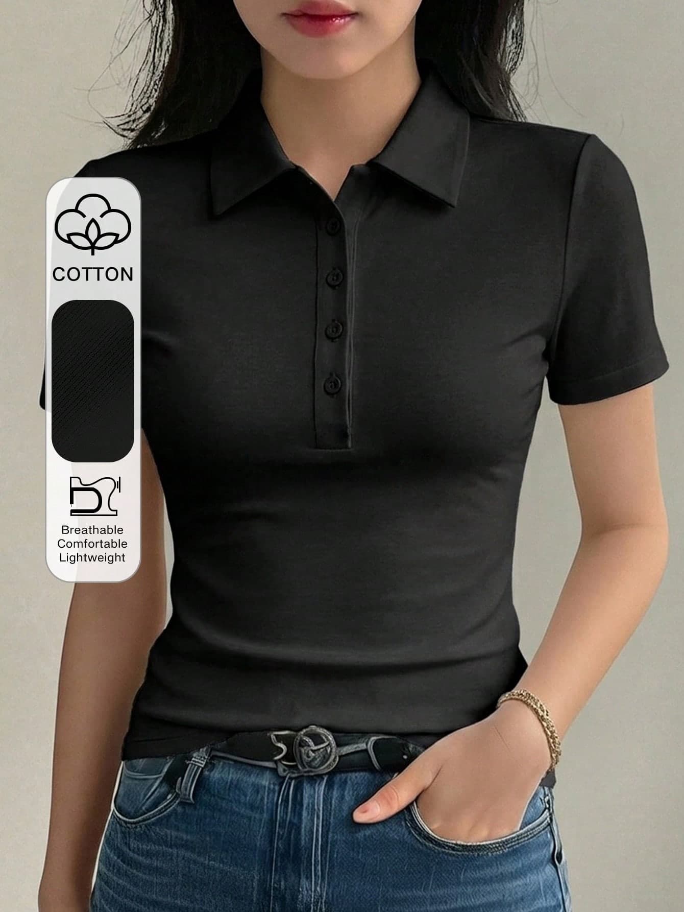 DAZY Solid Color Round Neck Fitted Short Sleeve Women T-Shirt