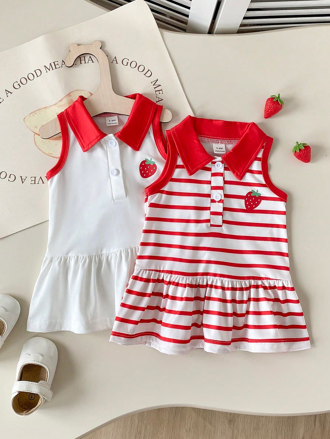 SHEIN Playful Pals Girls' Summer Striped Lapel Sleeveless Dress Back-To-School Baptism White Red And White Striped Cute