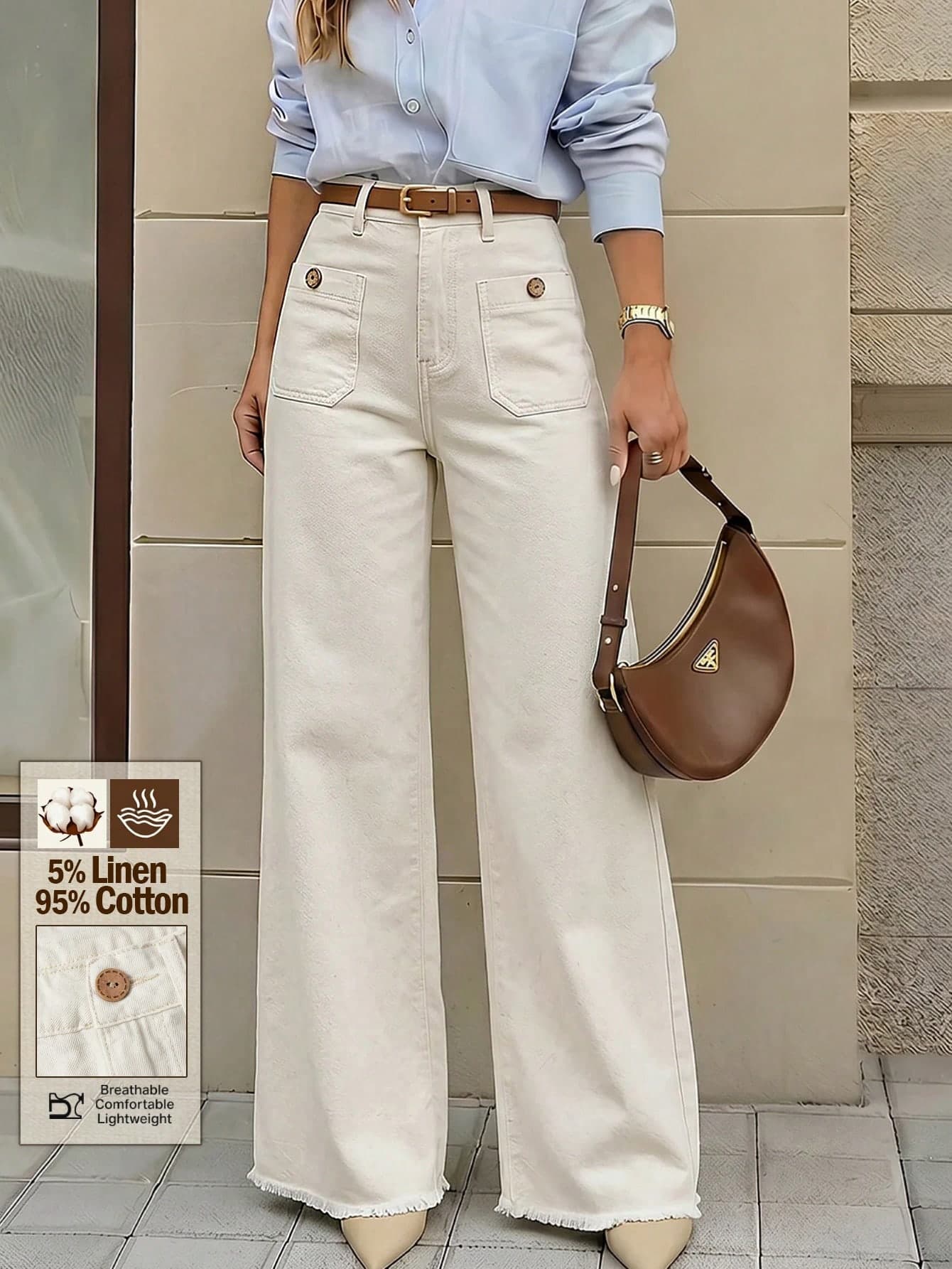 Selenza Women's Pocket Design Wide Leg Loose Casual Denim Jeans