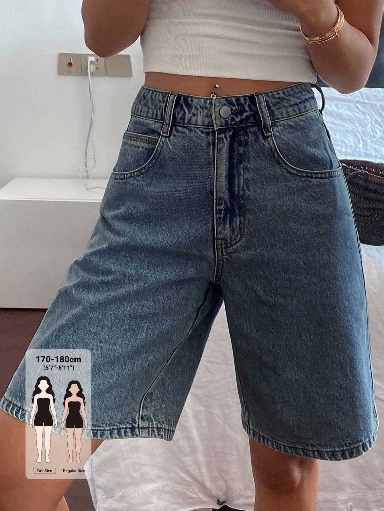 Dazy Tall Women's Summer Loose Fit Casual Denim Bermuda Shorts