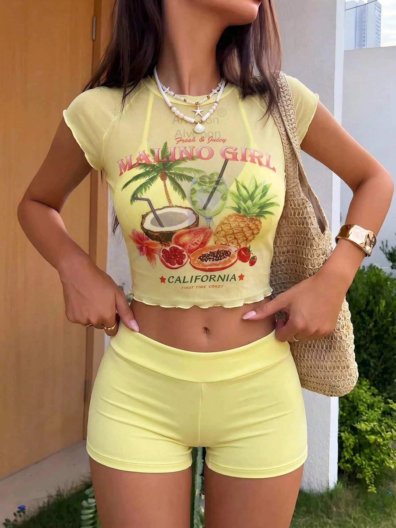 Zestiva Women's Summer Beach Solid Color Halter Tie Fashion Bikini Two-Piece Swimsuit Set With Palm Tree Print Cover-Up Top, Random Print, 3-Piece Set