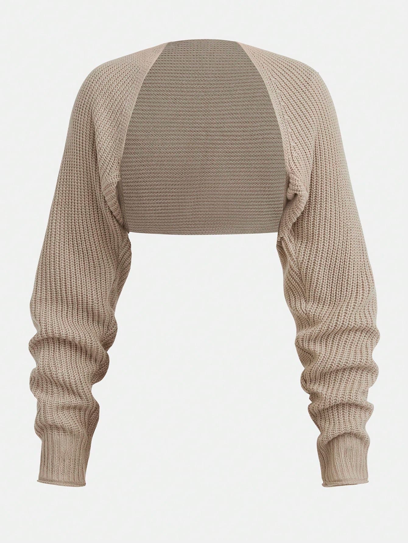 SHEIN Girlism Teen Girl Teen Girls Khaki/Cropped/Ribbed/Knit/Textured/Versatile Casual Short Autumn Cardigan/Sun Protection/Daily Wear/All-Match Cardigan