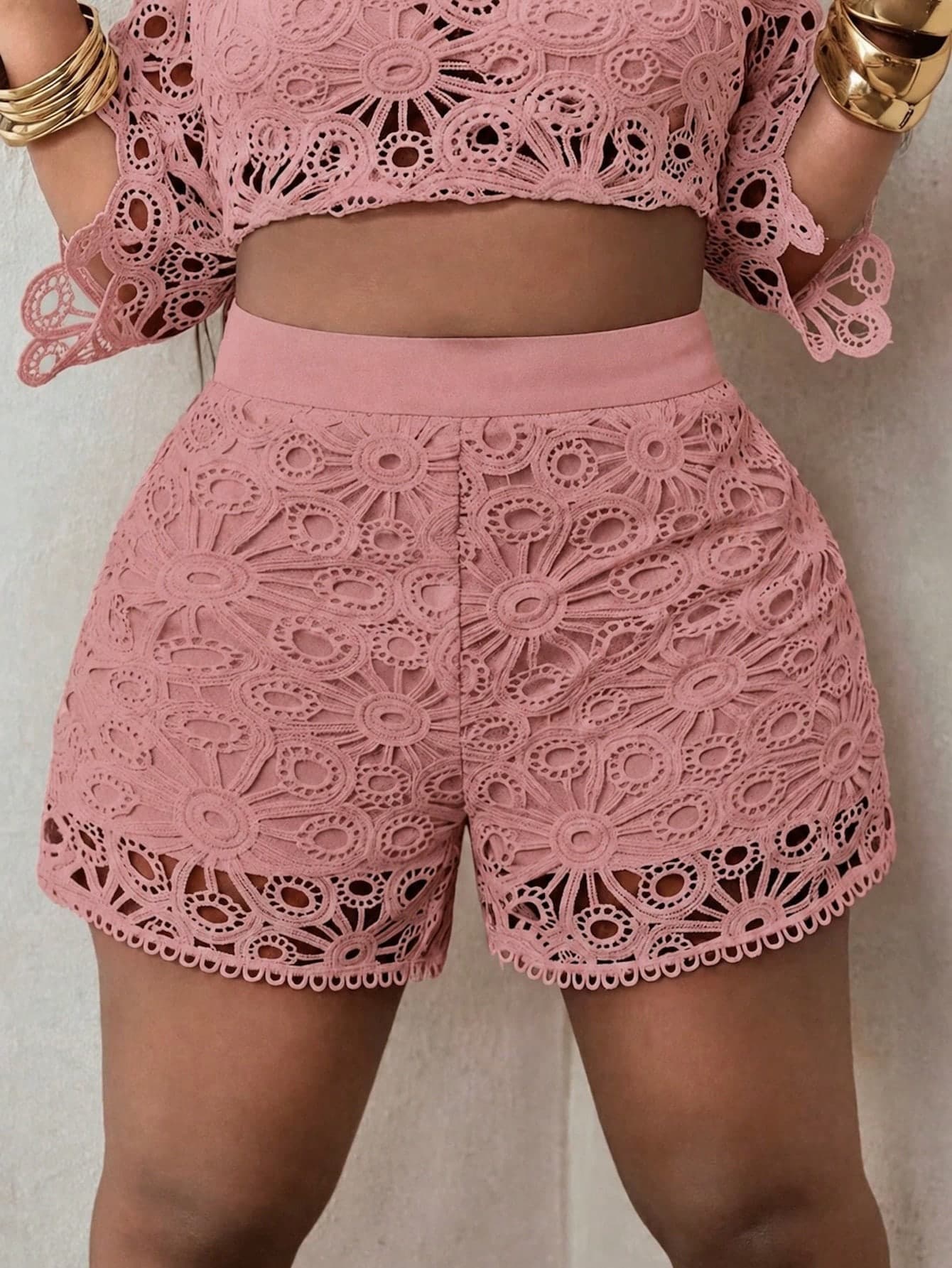 Maweii Plus Size Summer Casual Solid Color Hollow Out Shorts