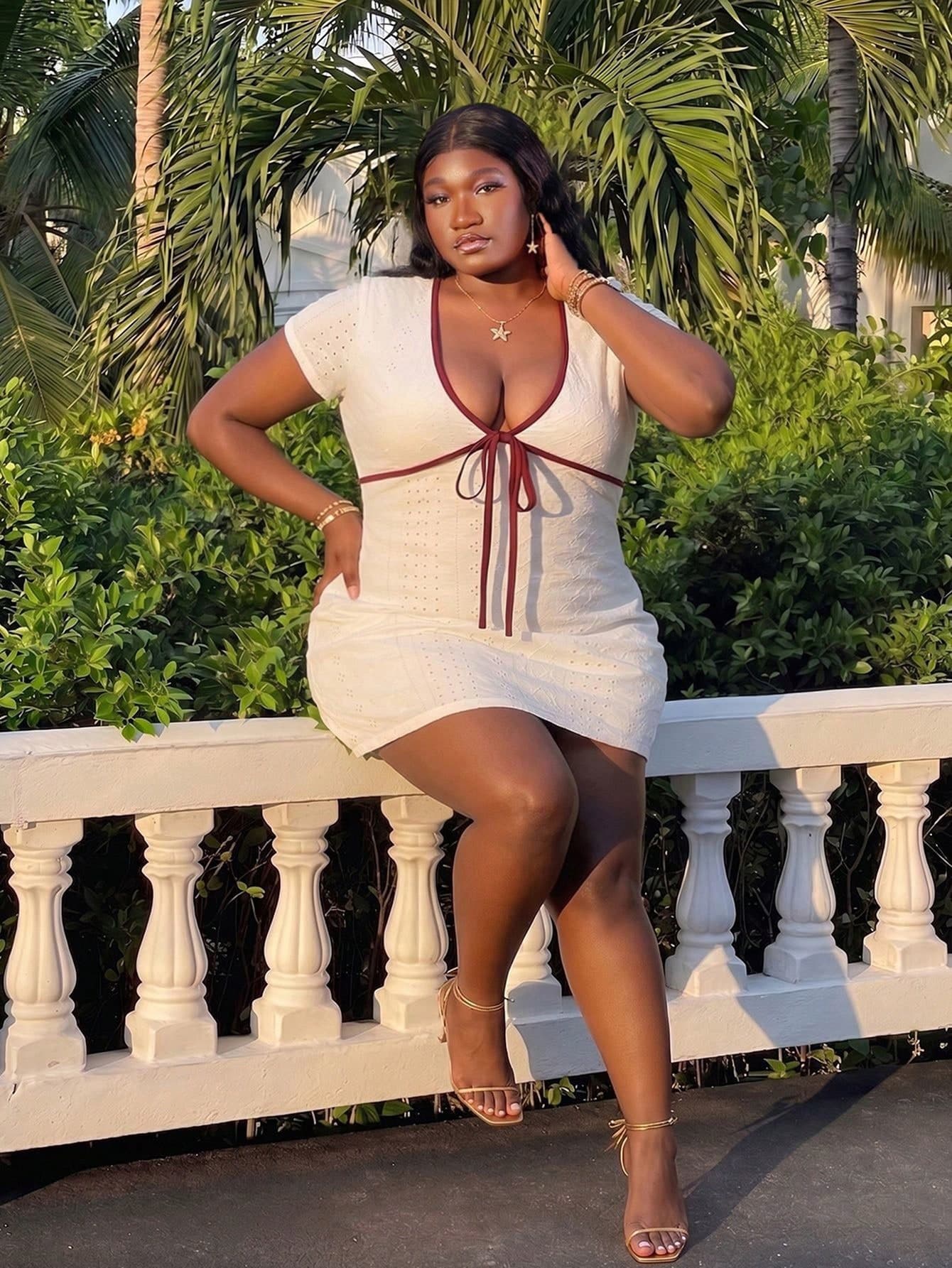 CurvyTilda Plus Size Sexy Deep V-Neck Short Sleeve Dress,For Daily Commute,Date, Commute, Party,Fall /Autumn/Winter/Summer,Christmas,New Year,Thanksgiving,Party,Wedding,Beach,Graduati,Chic,Elegant,Casual,Going Out,Date,Appointment,Commute,Shining,Valentine's Day,Elegant ,Vacation,Casual,Y2k,Going Out,Graduation,Beach, Summer Dresses