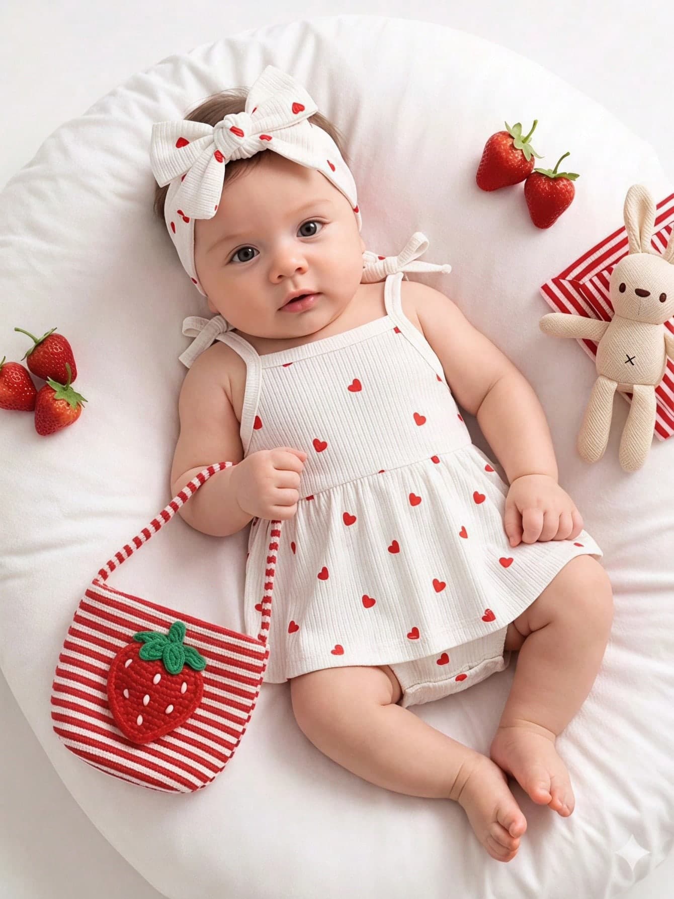 SHEIN Baby Girl Red And White Ruffle Hem Cami Dress Style Romper Photo Shoot Summer Cute