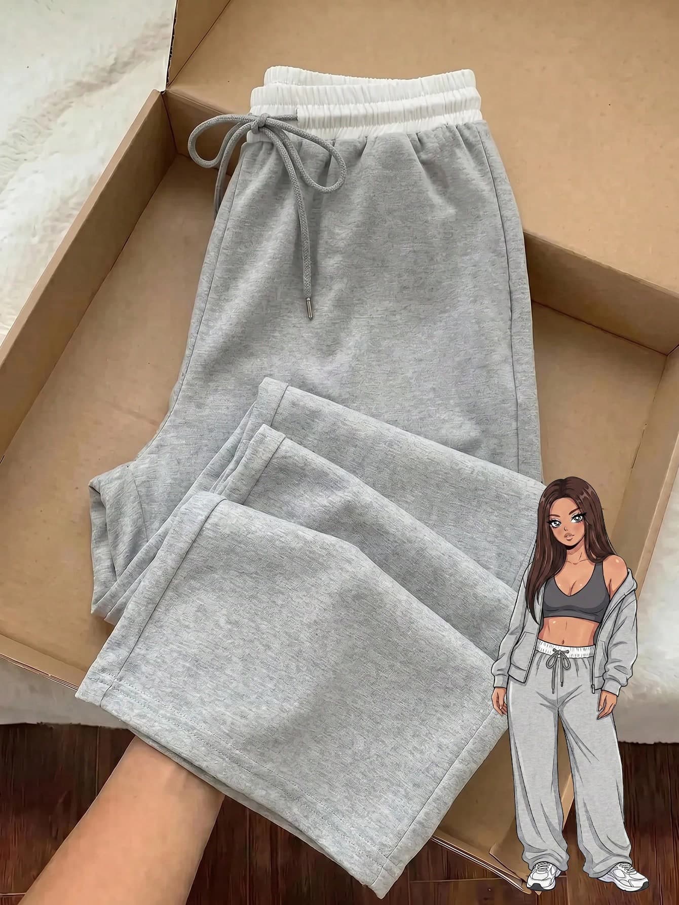 Comfortcana Plus-Size Off-White Casual Knit Sweatpants With Contrast Details And Drawstring – Back-To-School Season