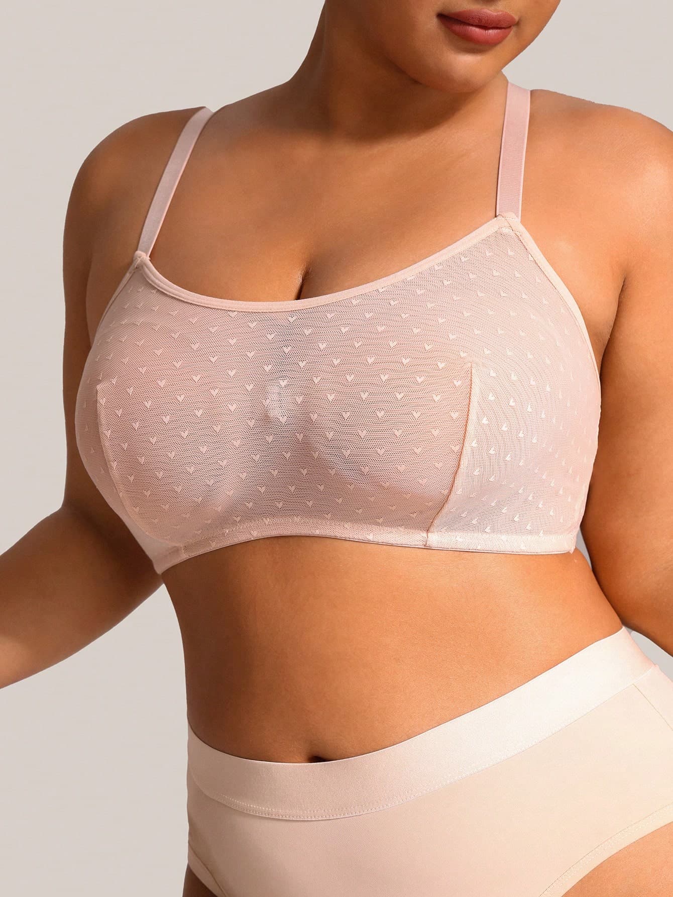 Barelissa 1pc Double Layer Heart Jacquard Mesh Plus Size Bra
