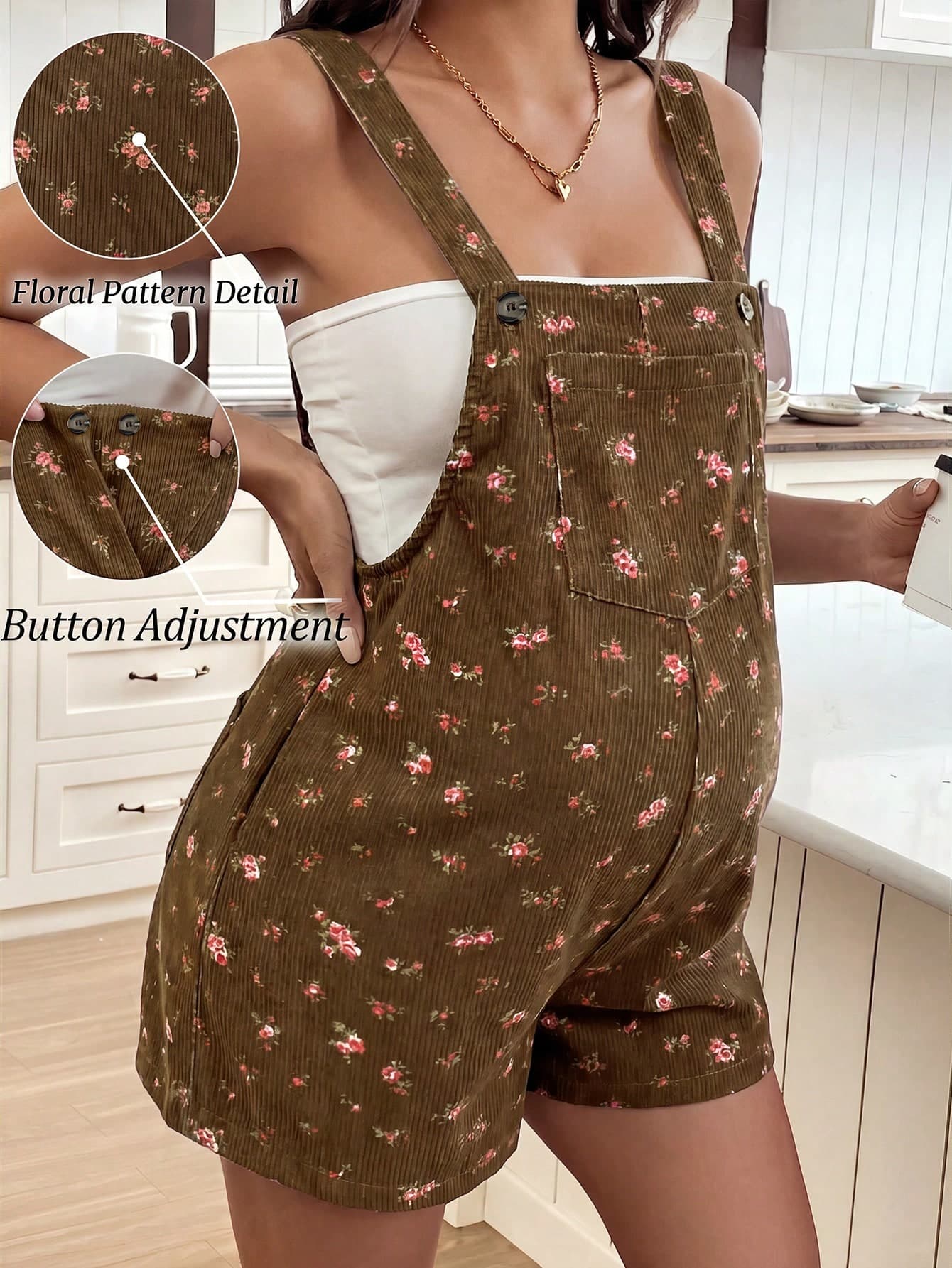 SHEIN Maternity Floral Pocket Design Casual Overalls Shorts