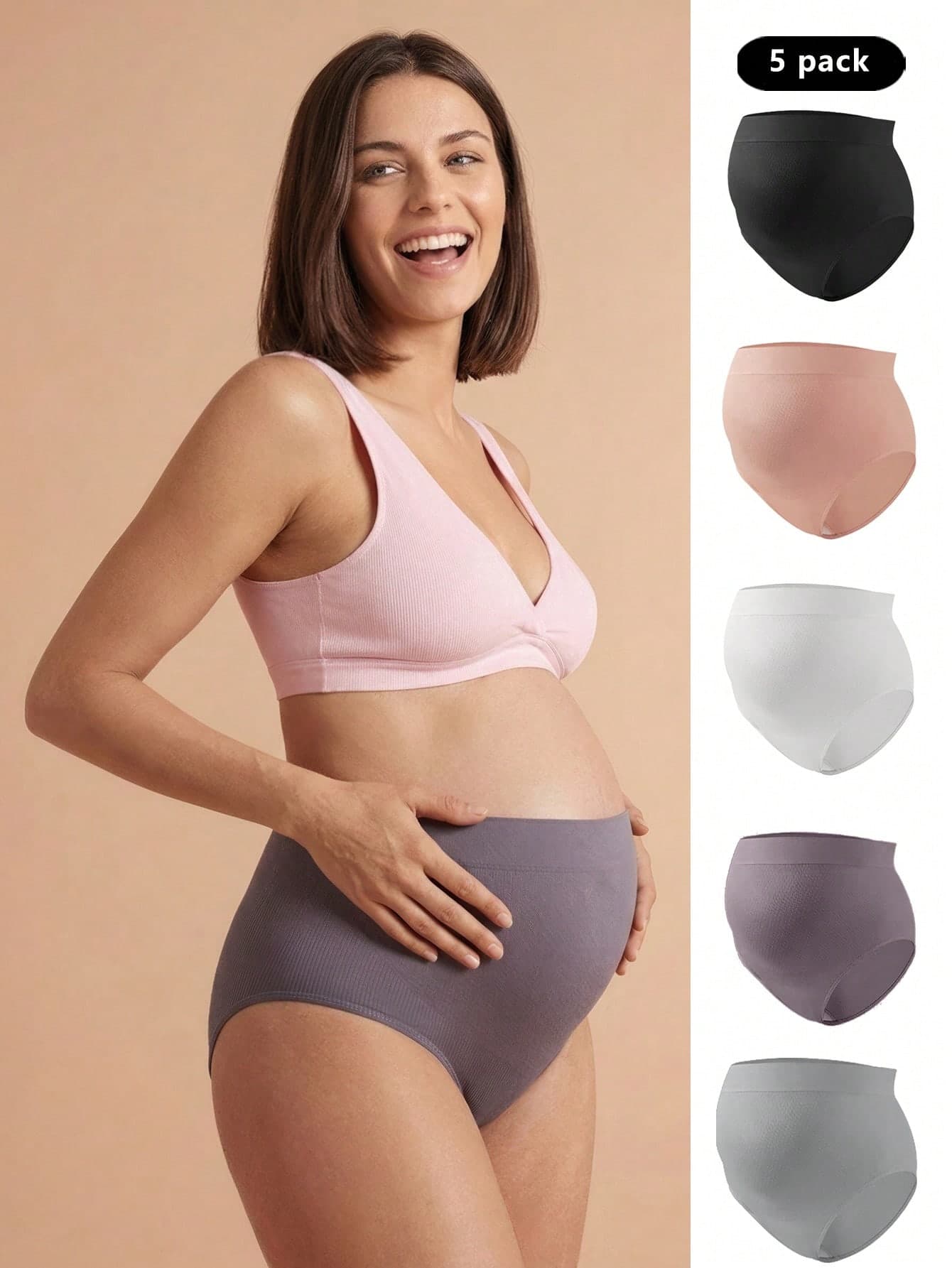 SHEIN 5pcs/Pack Maternity Seamless Solid Color Briefs