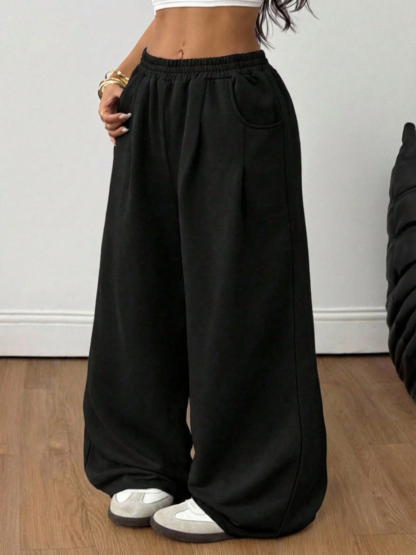 Coolane Women's Men's Plus Size Summer Streetwear Vintage Holiday Formal Casual Gym Baggy Mid Rise Wide Leg Elastic Waistband Black Sweatpants Fall