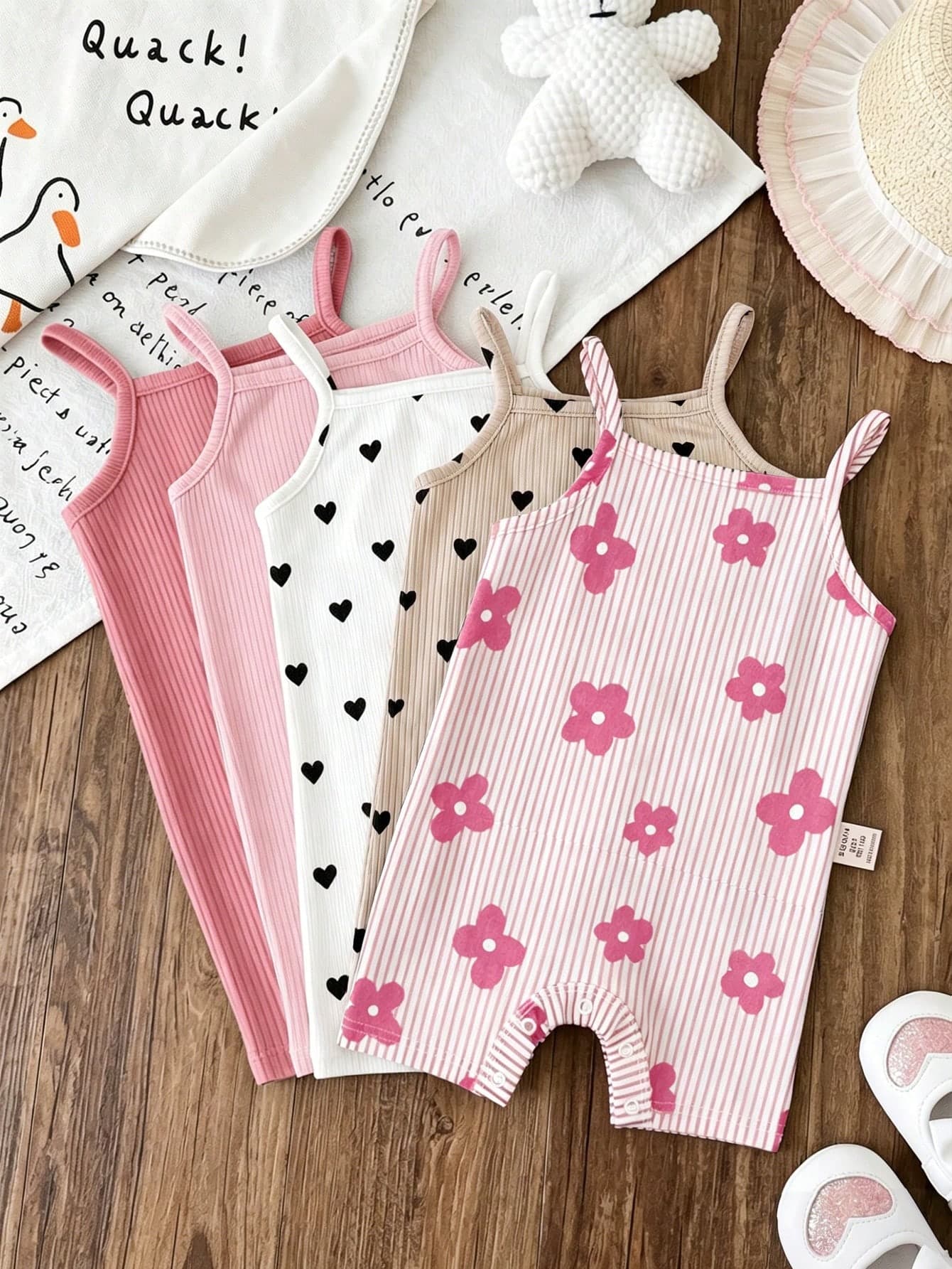 SHEIN LMoss Kids Newborn Baby Floral Print Suspender Romper Suitable For Summer