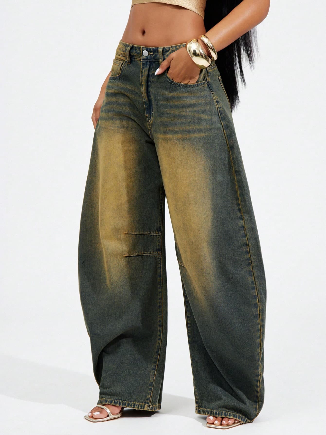 Denimoi Barrel Leg Adjustable Waist Jeans Barrel Jeans Fashionable Denim