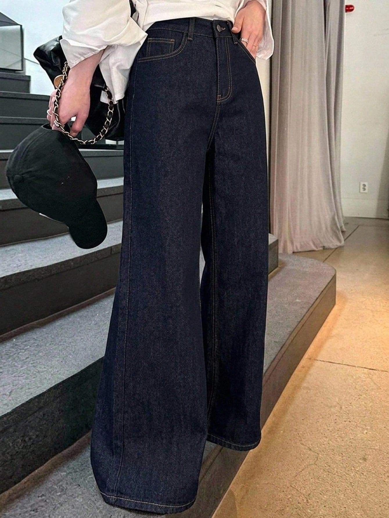 DAZY Women's Loose High Waist Slimming Straight Leg Denim Jeans, Minimalist Versatile Comfortable Floor Length Pants Summer