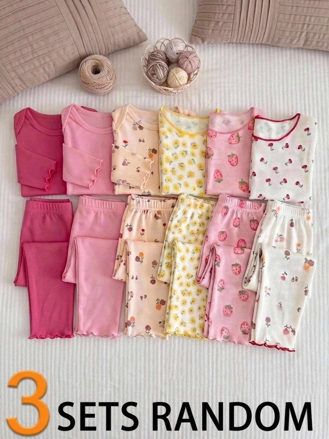 SHEIN Newborn Baby Pajamas Set With Floral Print For Girls Comfortable Baby Girls Floral And Solid Long Sleeve Bodysuits And Leggings Set Cute And Newborn Pajamas In Pink And Floral Designs For Baby Girls,Soft Baby Clothes Baby Girl Clothes Baby Girl Clothing,Baby-Newborn Baby Clothing-Newborn Baby Pajamas Baby-Baby Girls Clothing-Baby Girls Tops Baby-Baby Girls Clothing-Baby Girls Onesies-Baby Girls Bodysuits