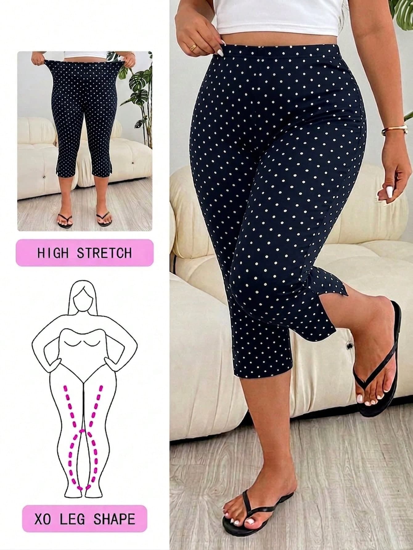 Solflare Casual Minimalist Deep Blue Polka Dot Plus Size Leggings Suitable For Summer