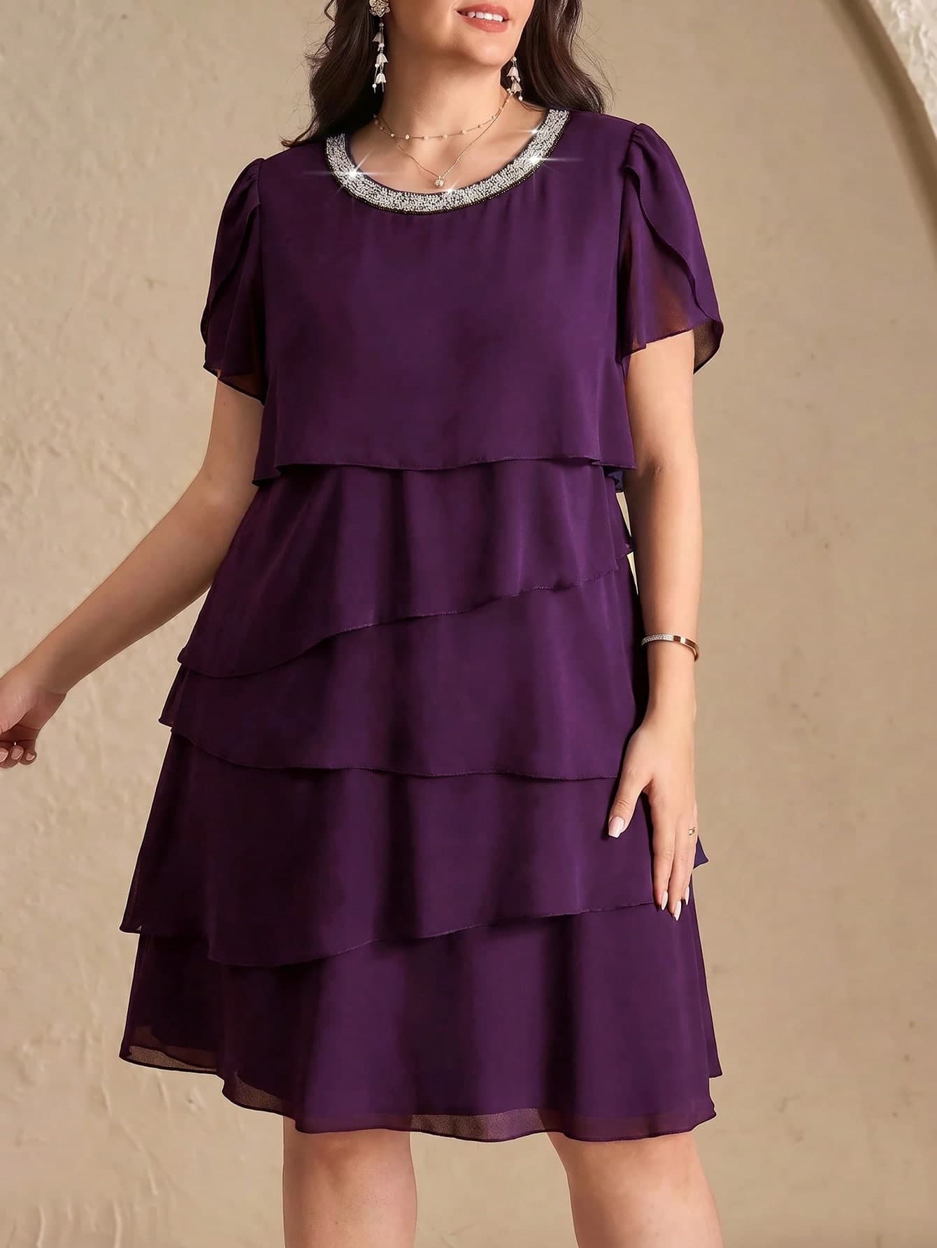 Reflora Plus Size Women's Elegant Dress, Shiny Rhinestone Dress, Summer Outfit, Women's Holiday Outfit, Mother's Day, Mother's Day Outfit, Holiday Dress, Holiday Outfit, Women's Elegant Dress, Holiday Dress, Women's Commute Outfit, Elegant Party Dress, Elegant Party Women's Wear, Beachwear, Wedding Guest