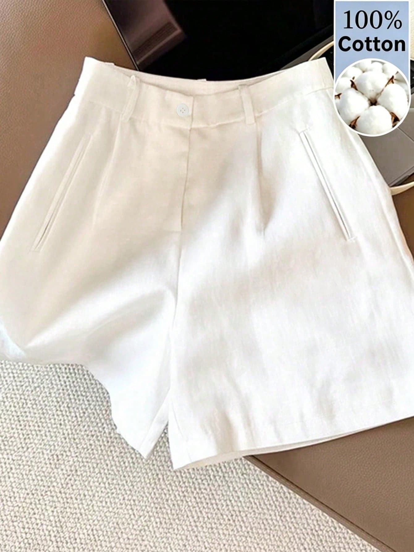 Franclia Women's Casual Cotton Linen Solid Color Double Pocket Bermuda Shorts