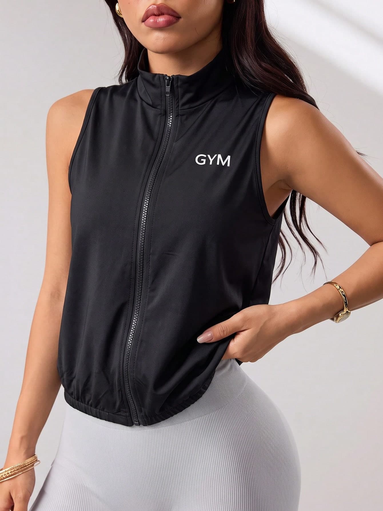 SHEIN Dewbera Letter Print Stand Collar Sports Tank Top