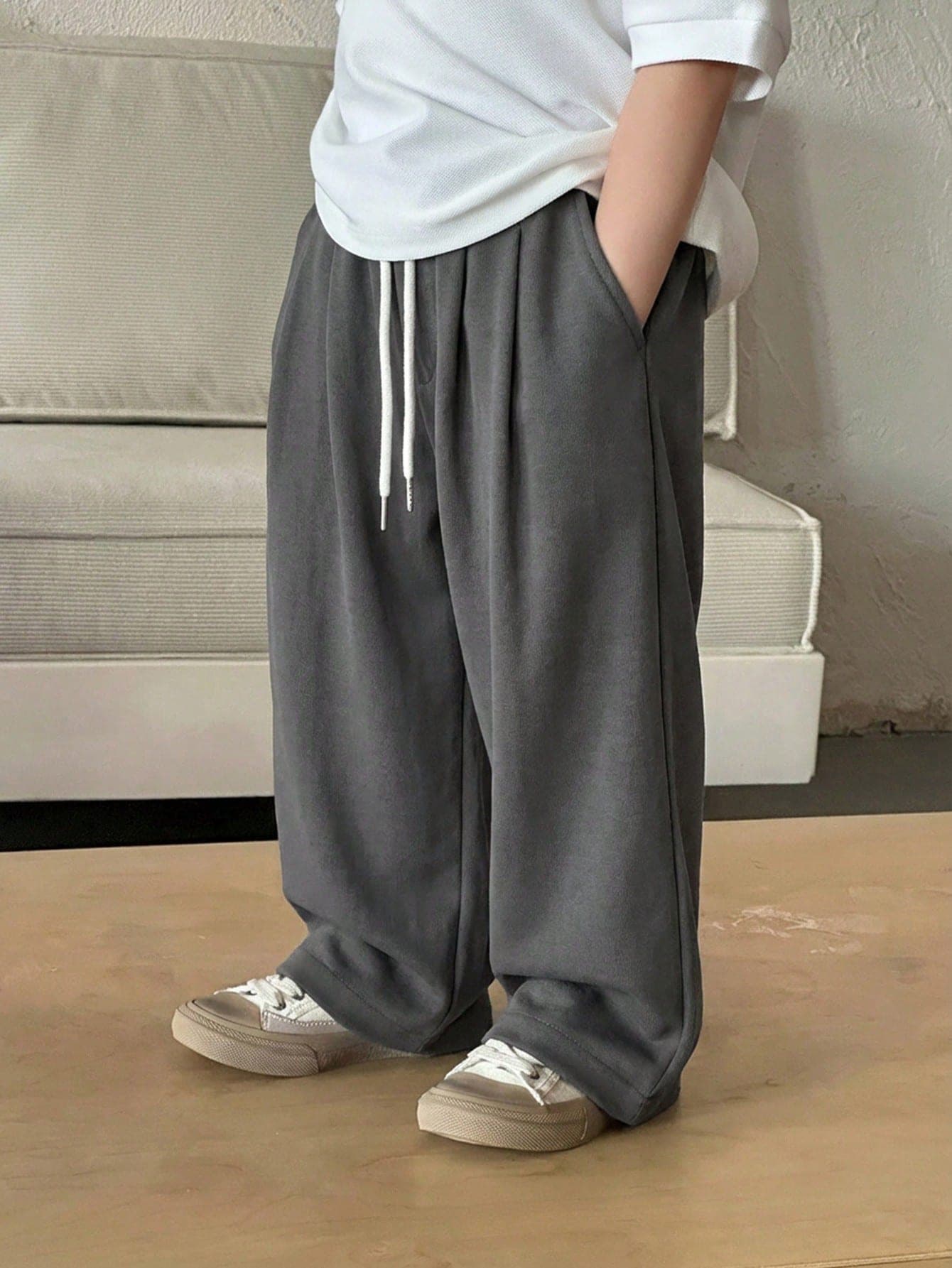 DAZY Young Boy Drawstring Waist Pocket Wide Leg Loose Casual Pants