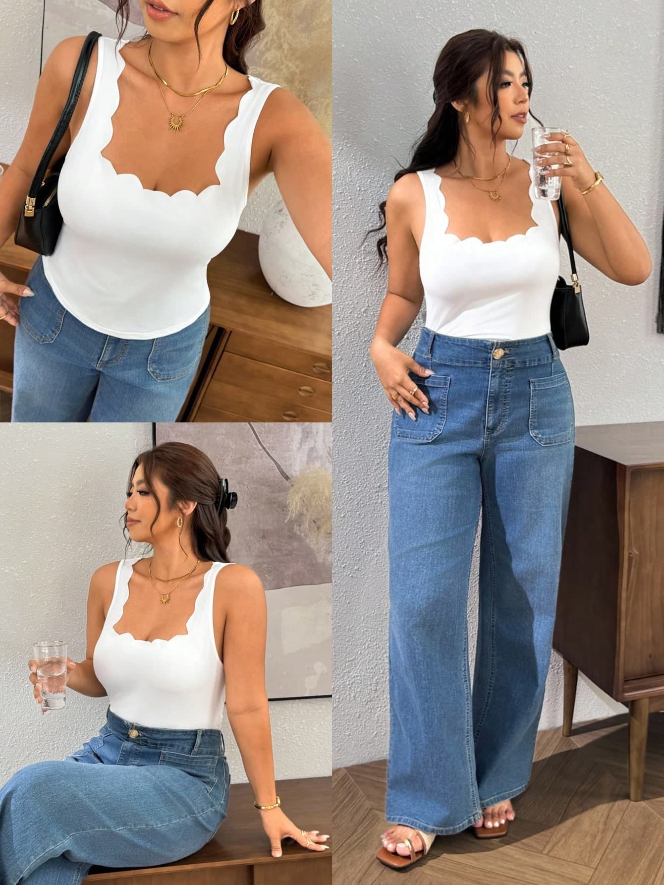 Lounesse Women's Plus Size Square Neck Burnout Camisole Top, Fashion Casual White Spaghetti Strap Top Casual Summer Daily Going Out Everyday Wear Vest Women