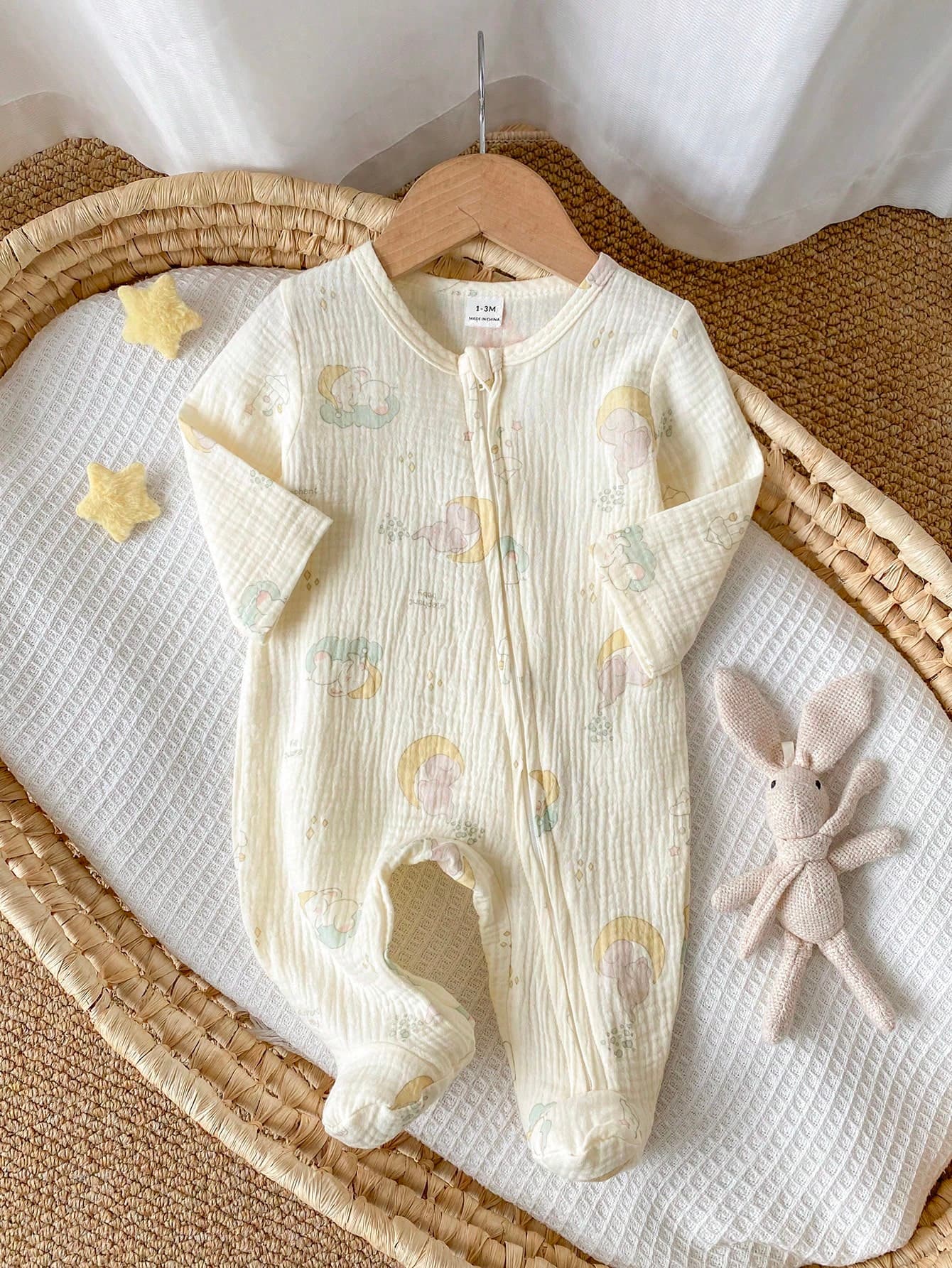 1pc Newborn Woven Double Layer Gauze Jumpsuit With Footies, Cute Animal All-Over Print, Best Gift For Newborns, Home Wear, Versatile & Fashionable, Best Choice