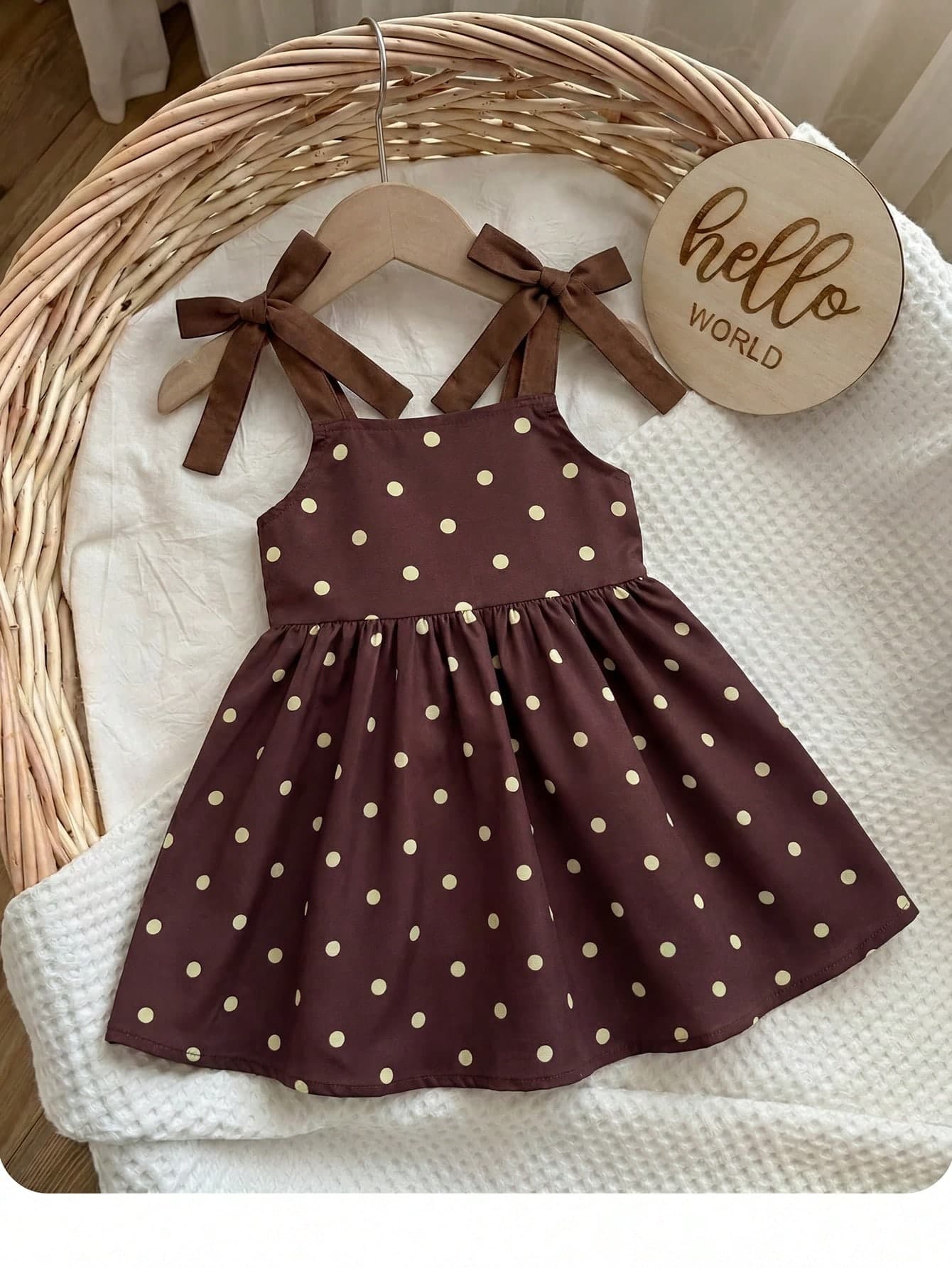 SHEIN Babygirl Vacation Casual Cute Colorblock Polka Dot Spaghetti Strap Dress
